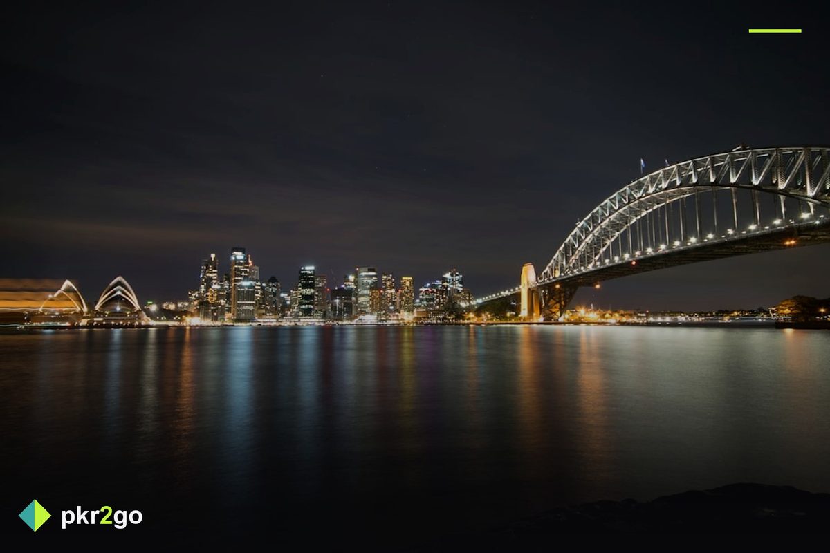 Sydney skyline at night over the harbour